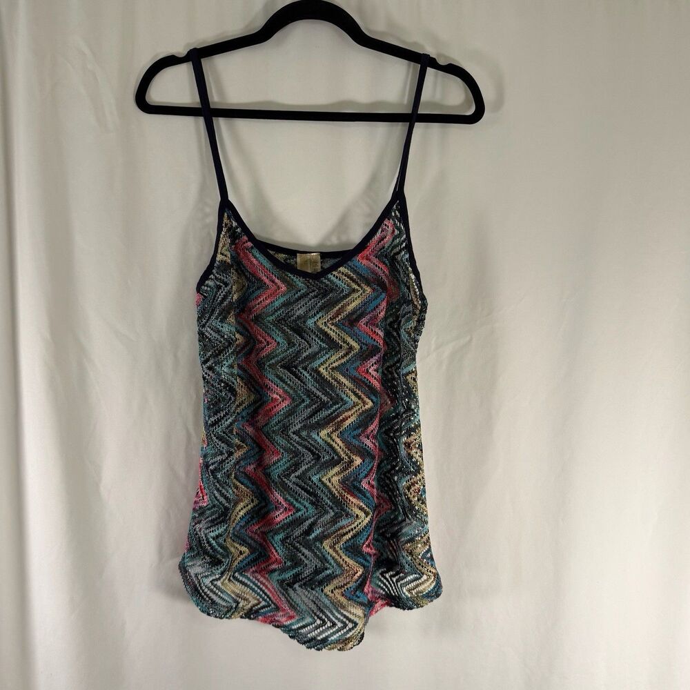BKE Y2K Sheer Tank Top Women's XL Blue Pink Knit Lightweight Pullover